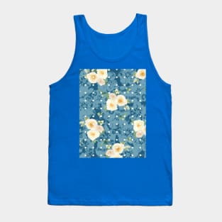 White Roses Polka Dots Abstract Blue Floral Tank Top